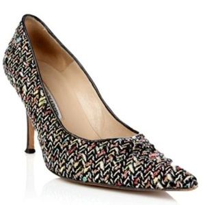 MANOLO BLAHNIK Tweed Leather Heels